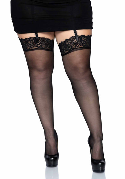 LacyNighty™ Plus Sheer Thigh Highs with Lace Top