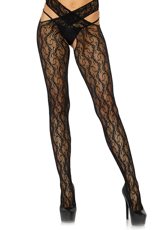 LacyNighty™ Floral Crotchless Wrap Tights