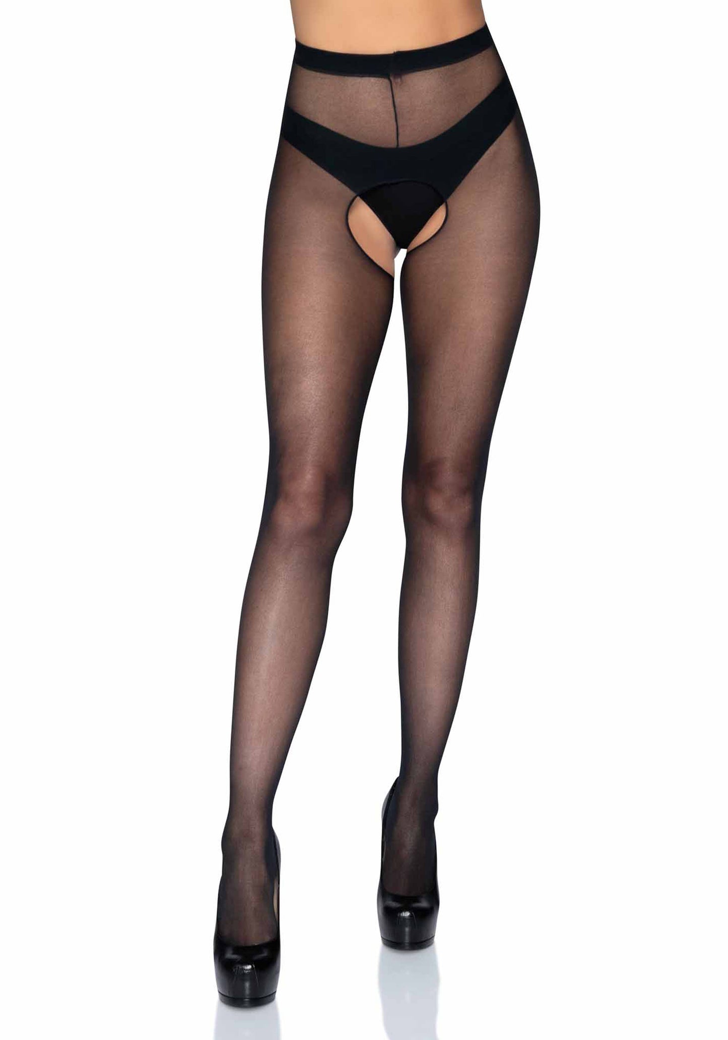 LacyNighty™ Plus Sheer Crotchless Pantyhose