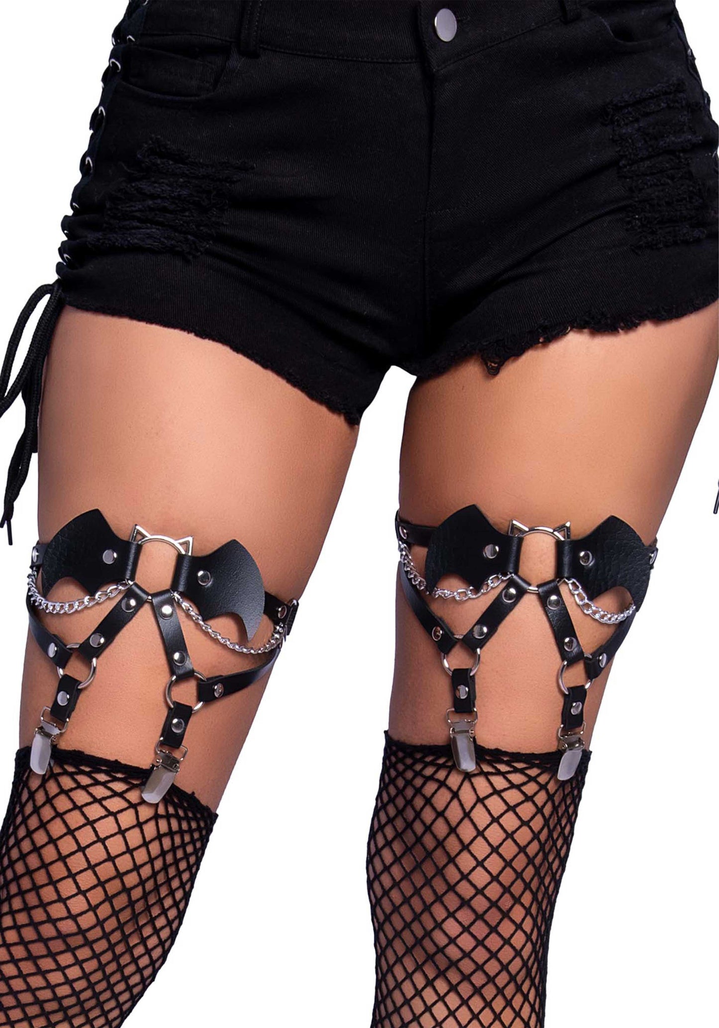 LacyNighty™ Bat O-Ring Studded Thigh High Garter