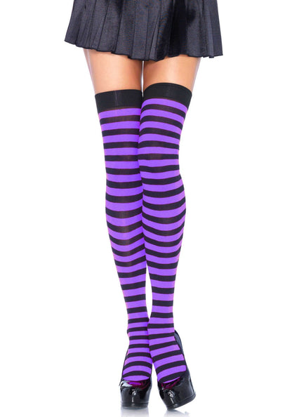 LacyNighty™ Striped Nylon Thigh Highs