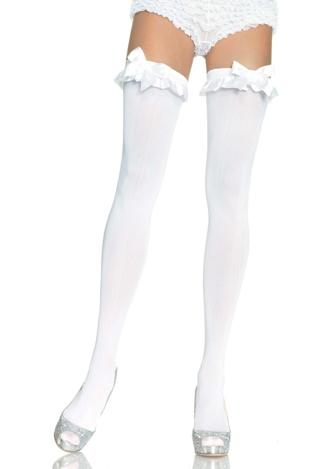 LacyNighty™ Opaque Thigh Highs with Bow