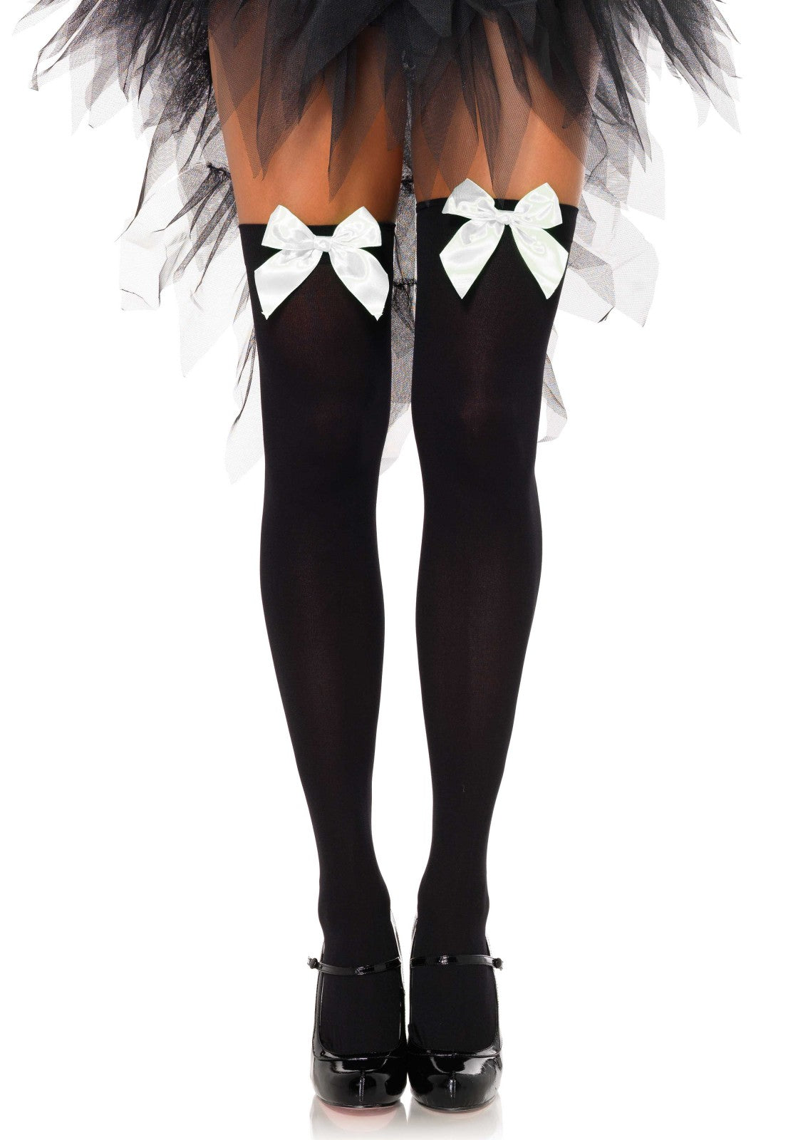 LacyNighty™ Nylon Thigh Highs with Bow