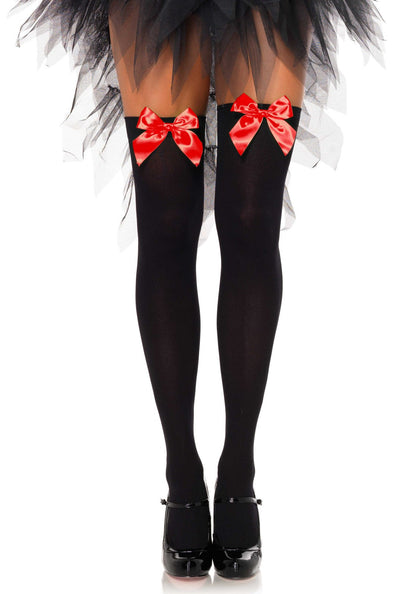 LacyNighty™ Nylon Thigh Highs with Bow