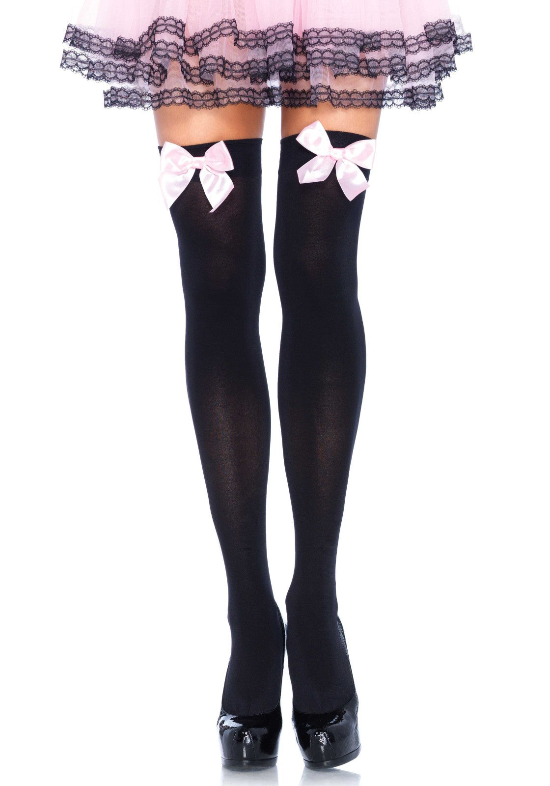 LacyNighty™ Nylon Thigh Highs with Bow