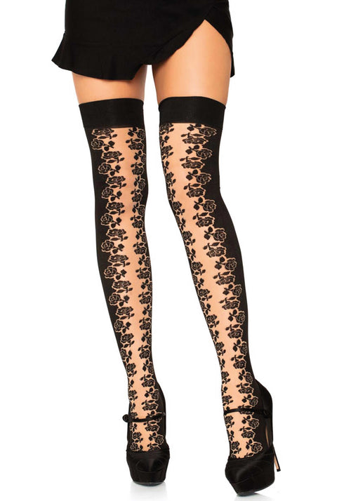 LacyNighty™ Rosette Panel Thigh Highs