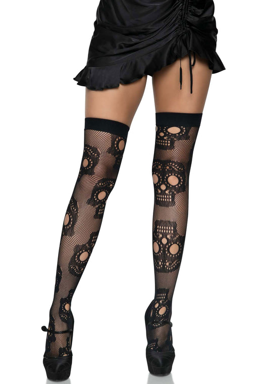 LacyNighty™ Sugar Skull Net Thigh Highs