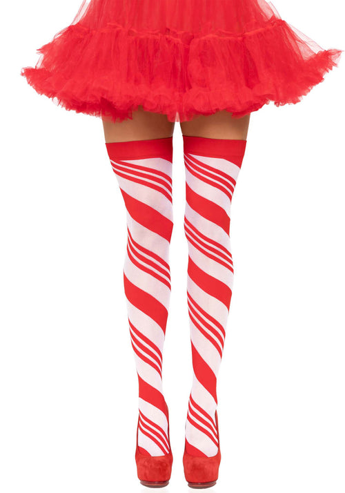 LacyNighty™ Candy Cane Striped Elastane Thigh Highs