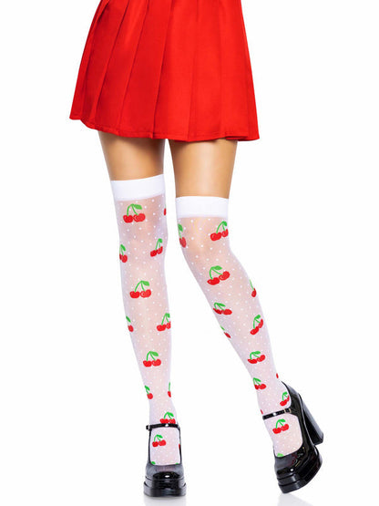 LacyNighty™ Polka Dot Cherry Elastane Thigh Highs