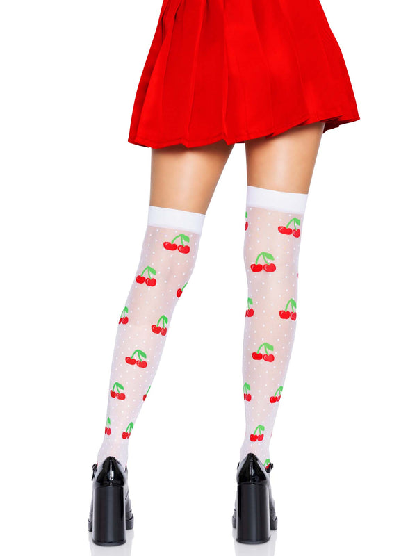 LacyNighty™ Polka Dot Cherry Elastane Thigh Highs