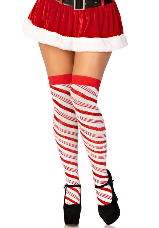 LacyNighty™ Candy Cane Lurex Over The Knee Socks