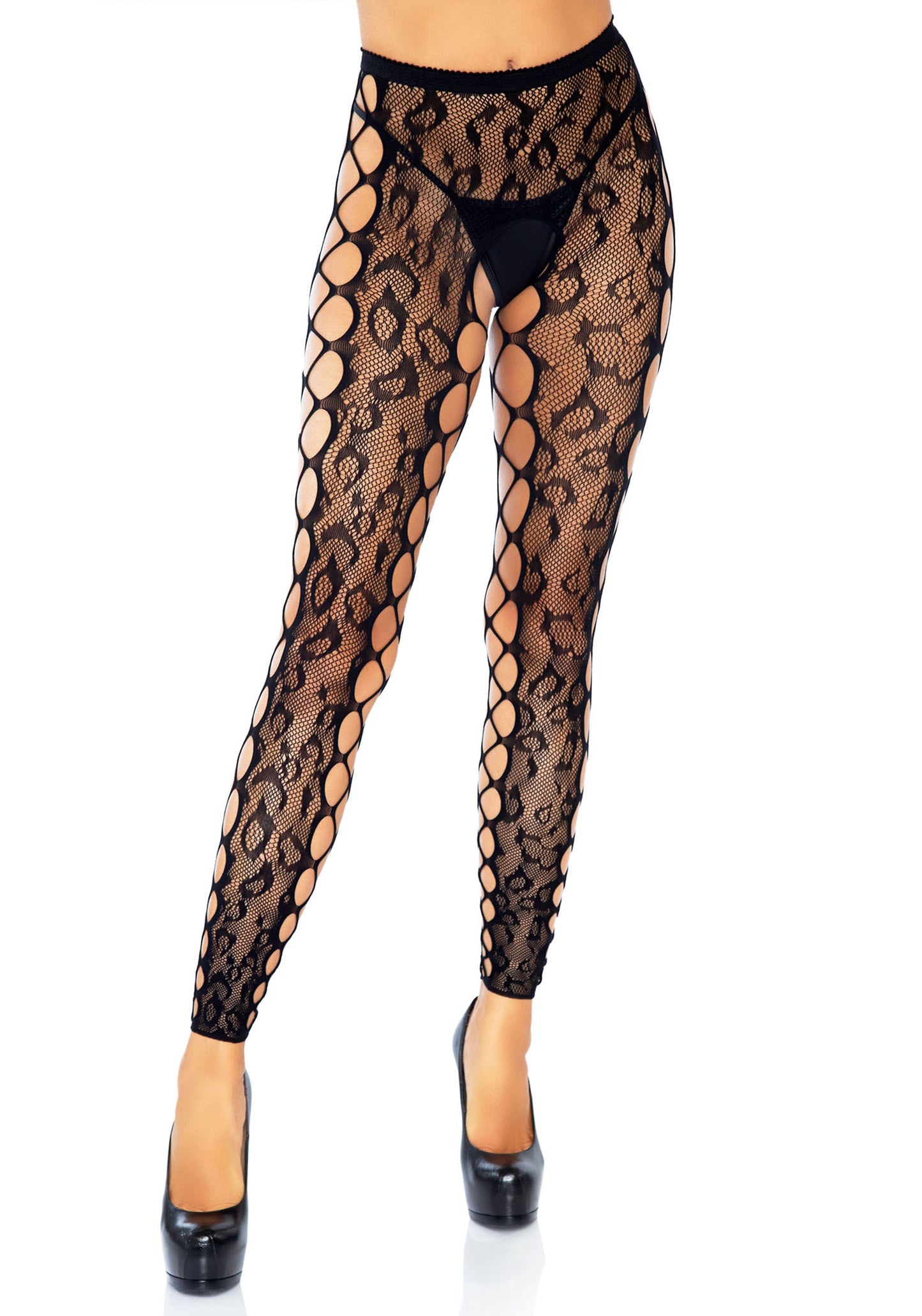 LacyNighty™ Leopard Footless and Crotchless Pantyhose