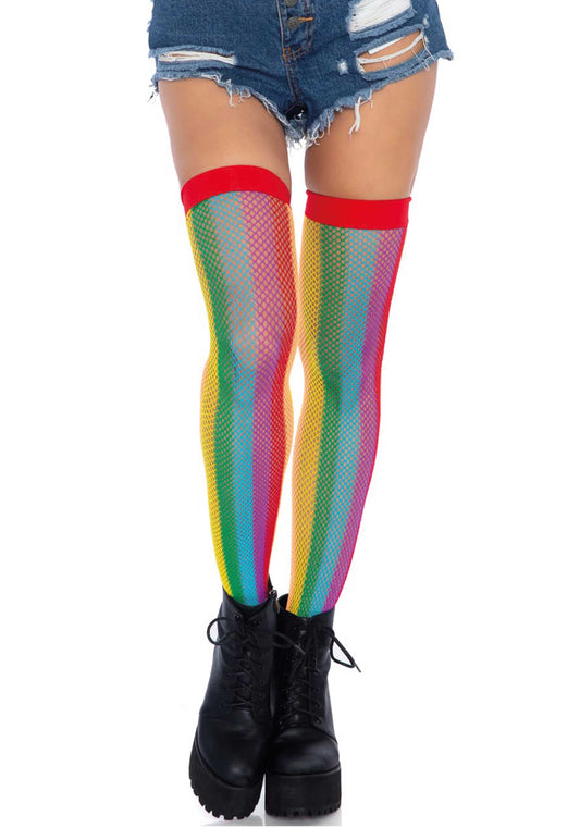 LacyNighty™ Rainbow Fishnet Thigh Highs