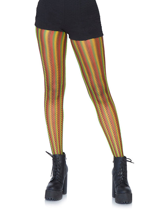 LacyNighty™ Rasta Striped Fishnet Pantyhose