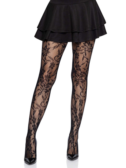 LacyNighty™ Seamless Floral Lace Pantyhose