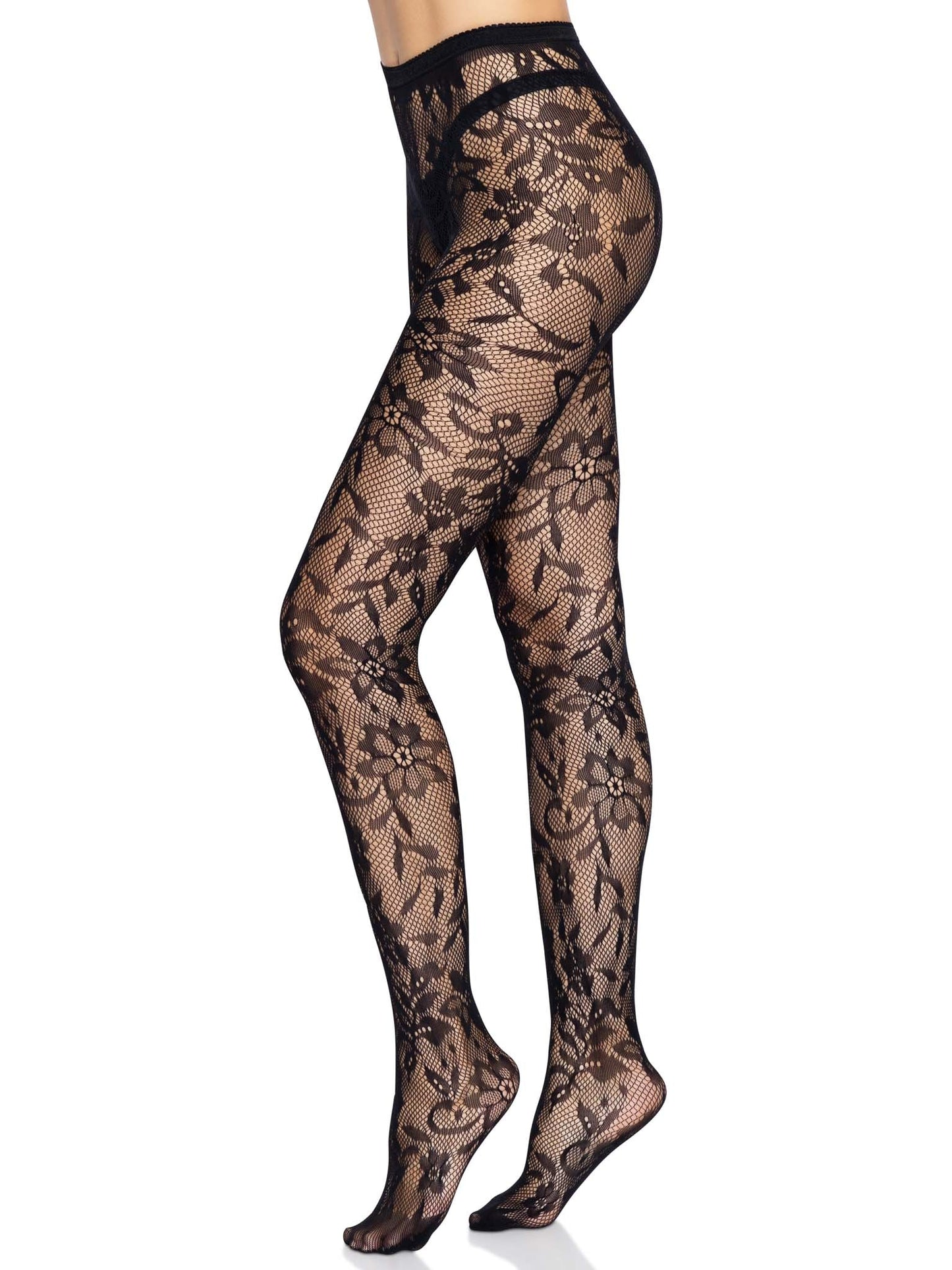 LacyNighty™ Seamless Floral Lace Pantyhose