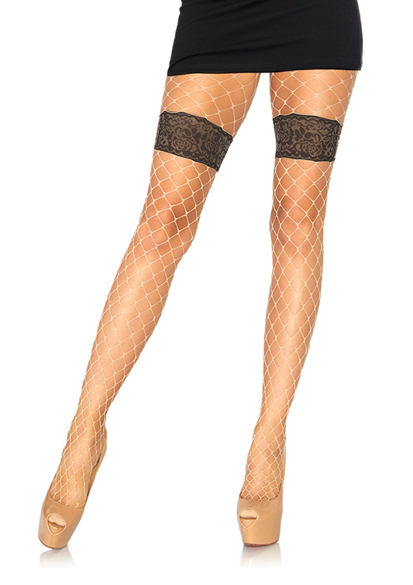 LacyNighty™ Diamond Net Pantyhose With Floral