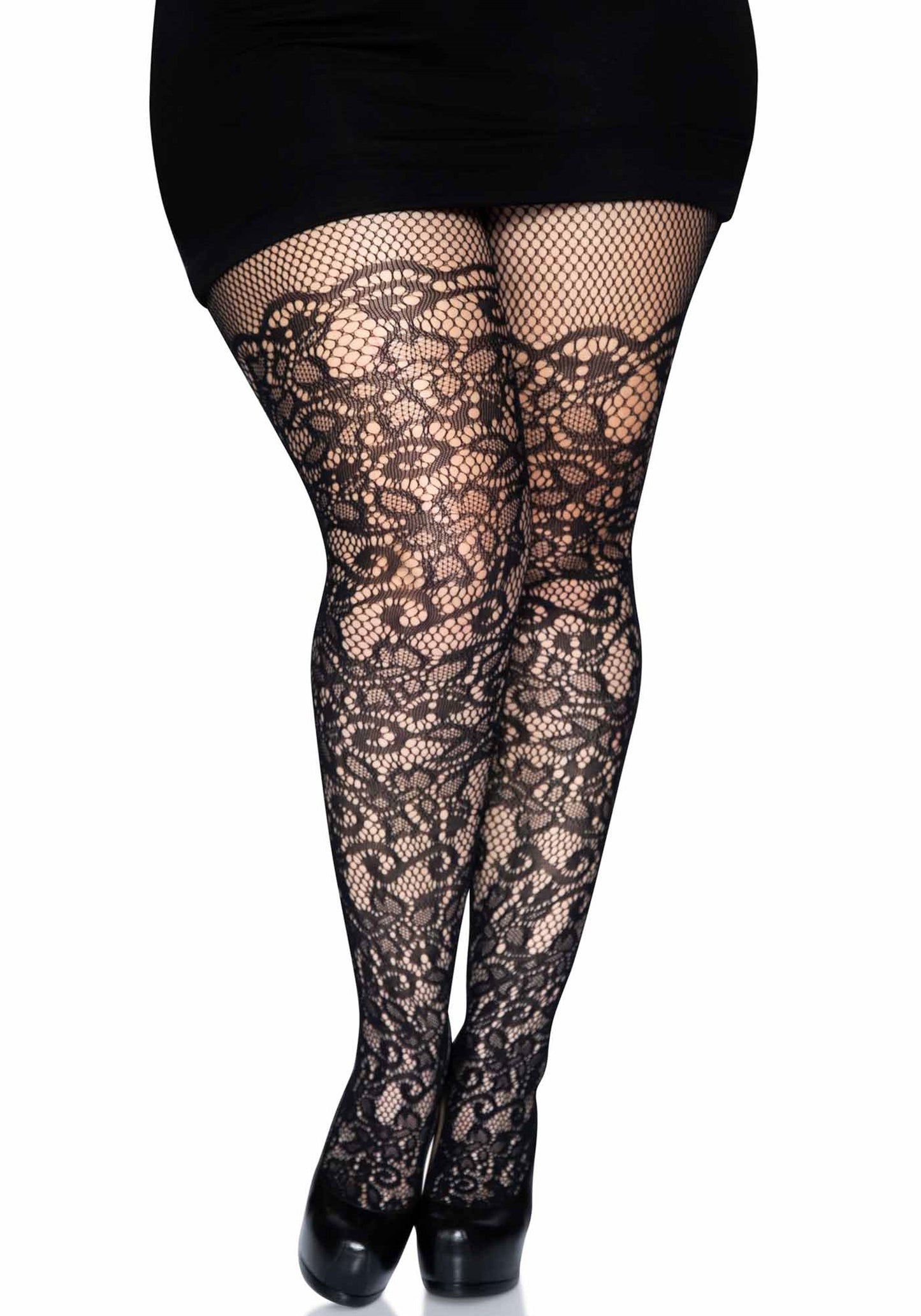 LacyNighty™ Plus Floral Vine Net Pantyhose