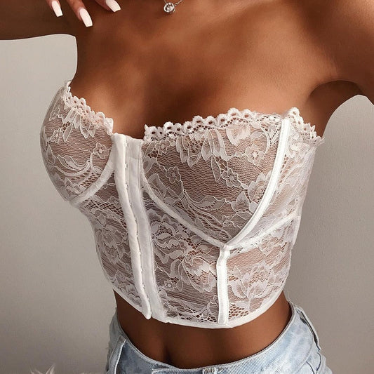 Boned Lace Strapless Corset Top