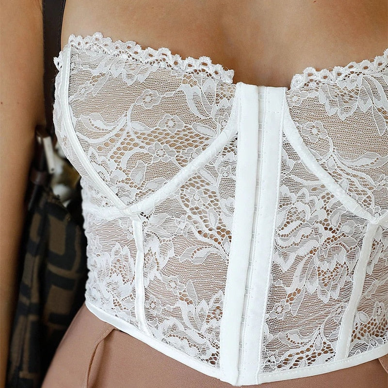 Boned Lace Strapless Corset Top