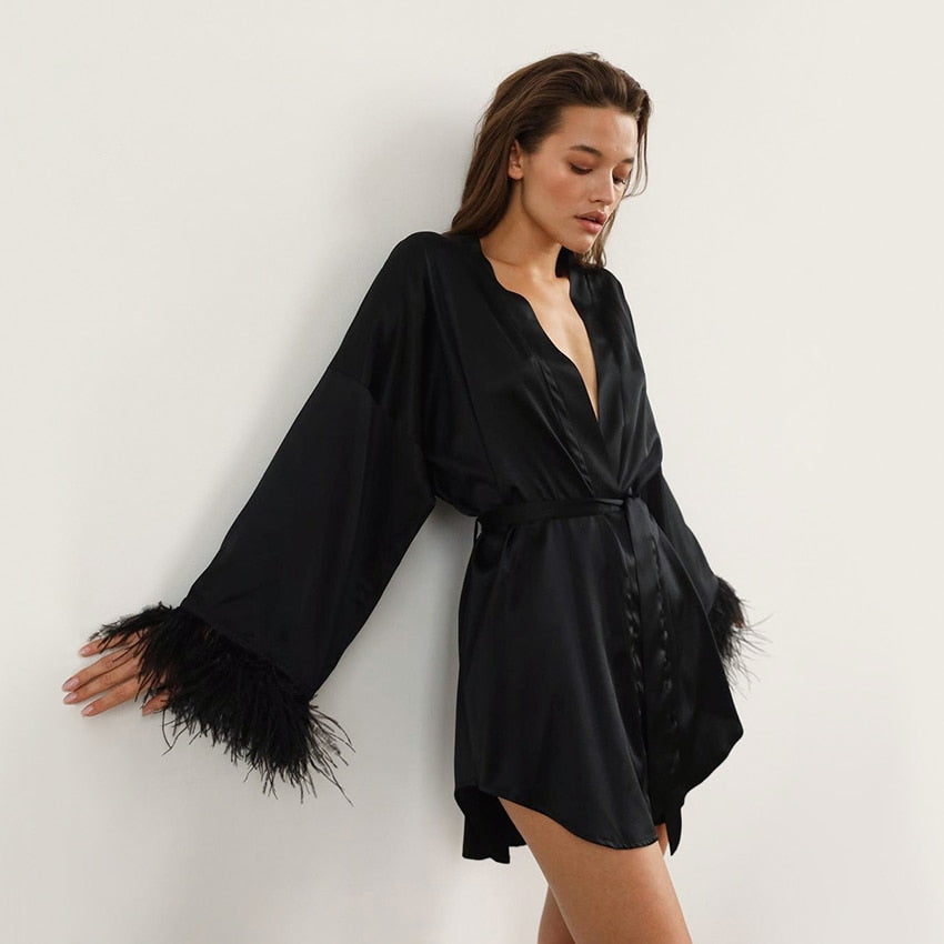 Feather Trim Robe