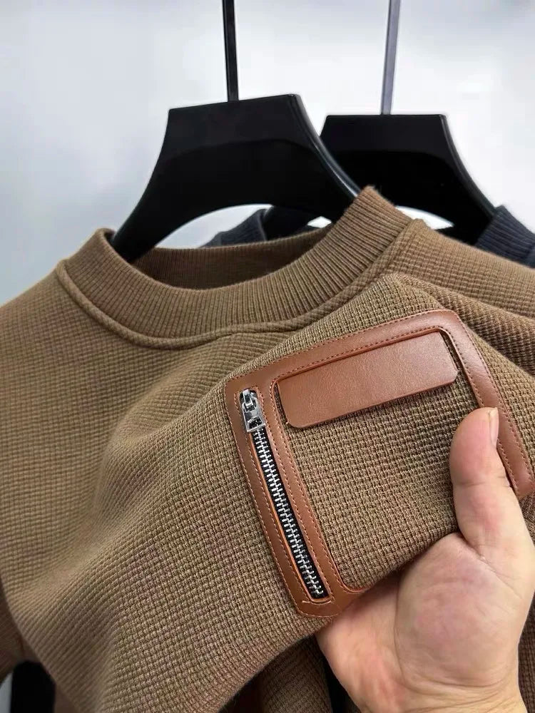 Sweater With Leather Stitching