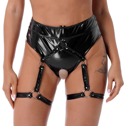 LacyNighty™ Crotchless Garter Panties - Black