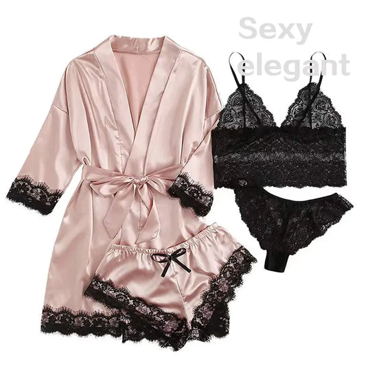 LacyNighty™ Serene Silk Satin Sleepwear Set