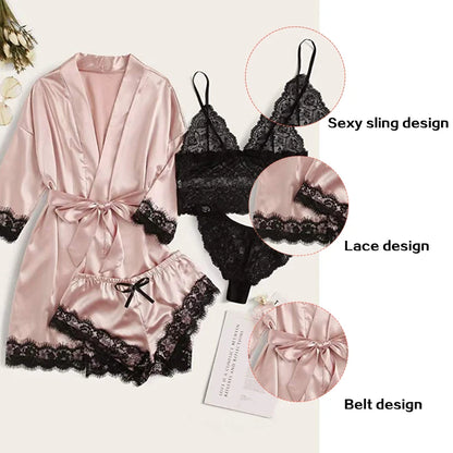 LacyNighty™ Serene Silk Satin Sleepwear Set