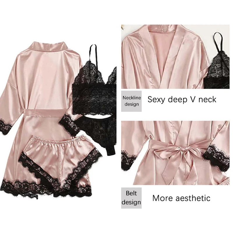 LacyNighty™ Serene Silk Satin Sleepwear Set