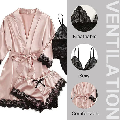 LacyNighty™ Serene Silk Satin Sleepwear Set