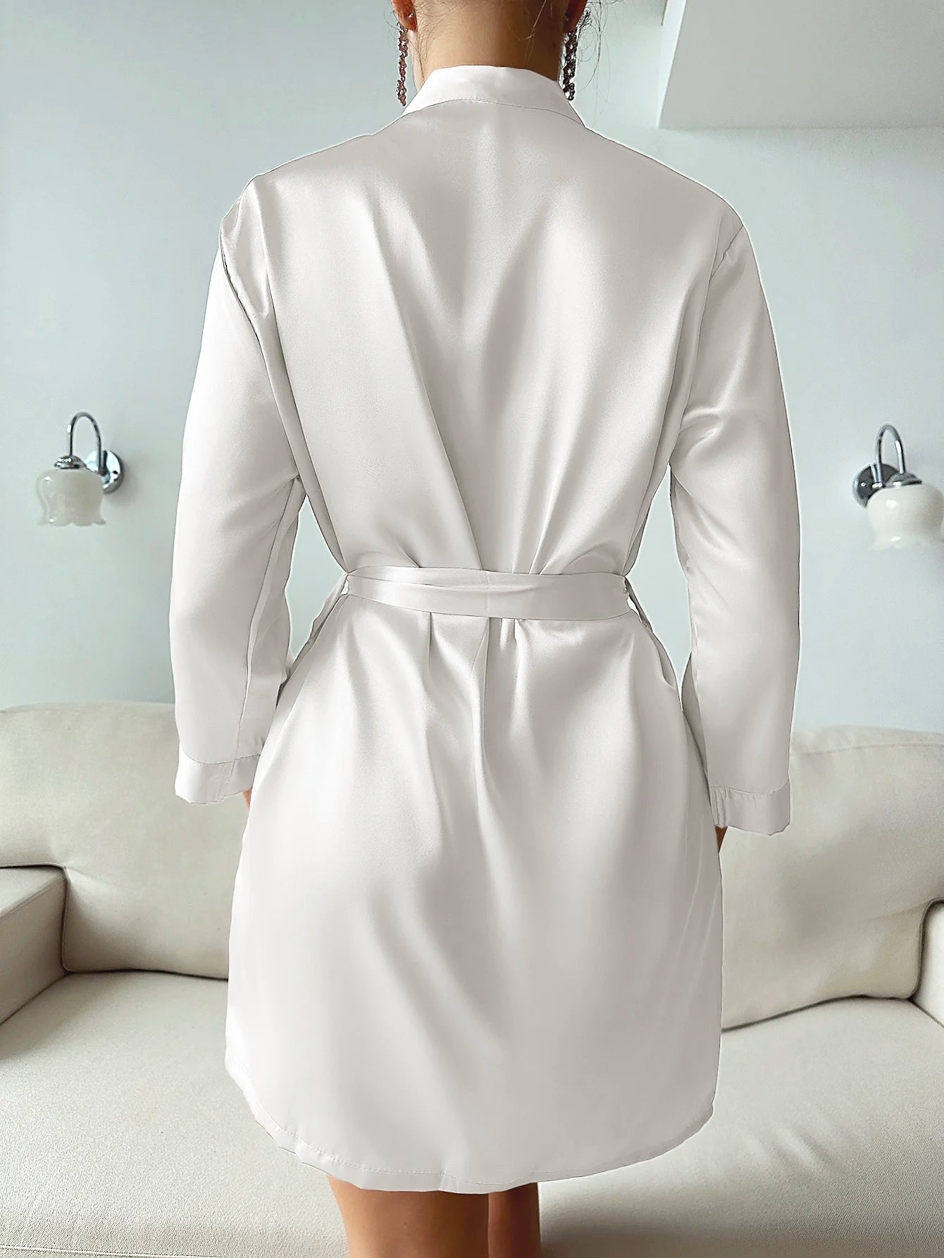 LacyNighty™ Sleek Satin Long Sleeve Robe