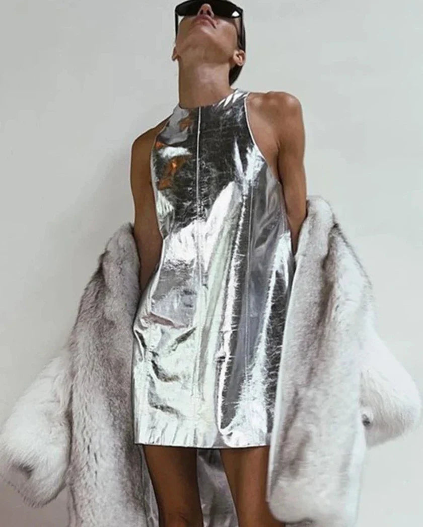 Metallic Leather Dress