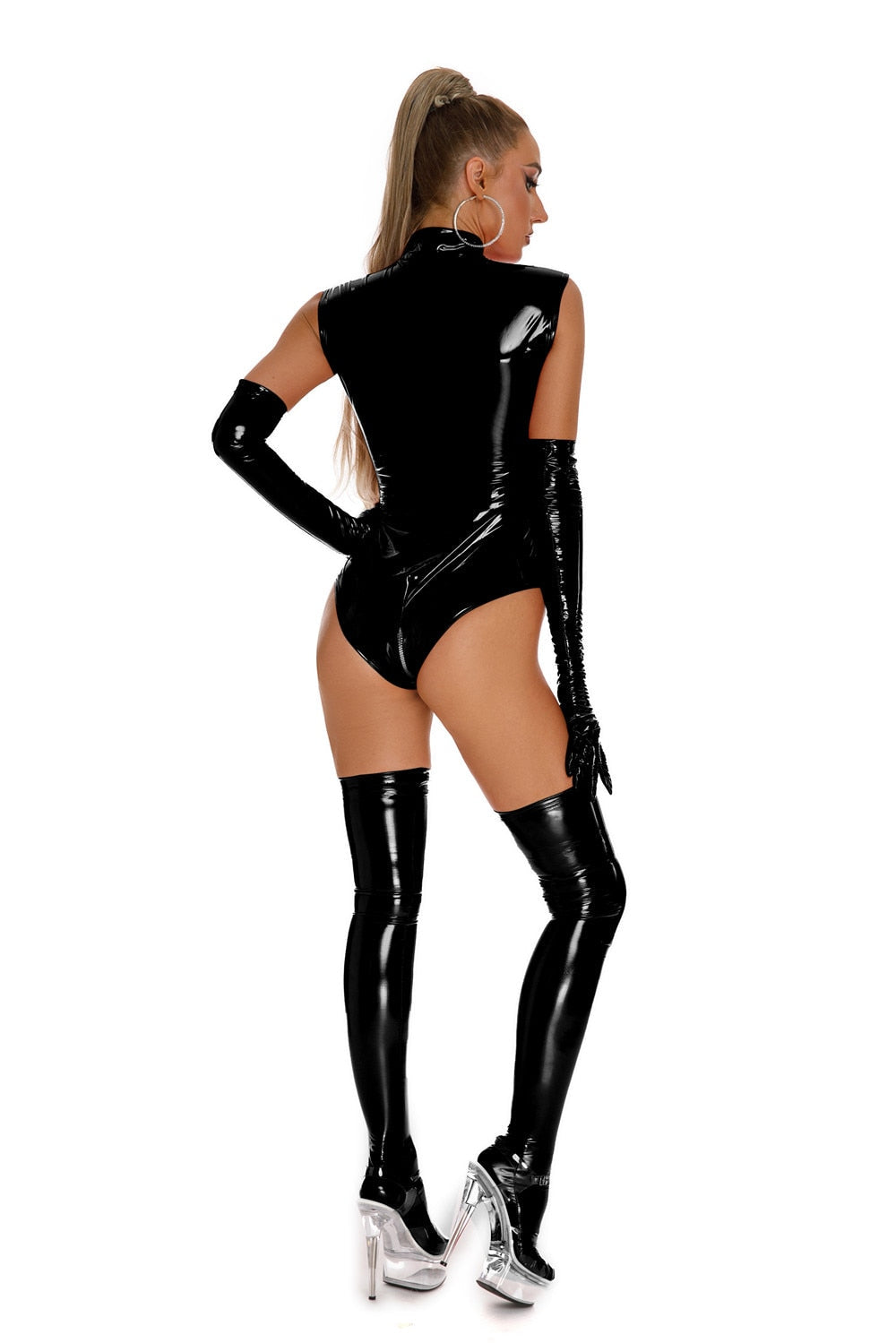 LacyNighty™ Veronica Wetlook Bodysuit - Black