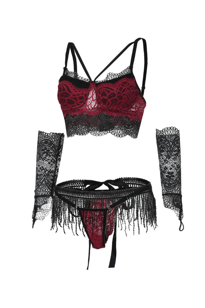 LacyNighty™ Siri Lingerie Set - Black and Burgundy