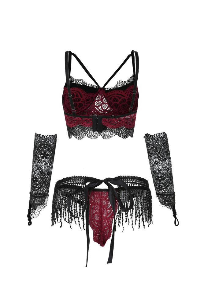 LacyNighty™ Siri Lingerie Set - Black and Burgundy