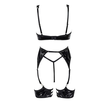 LacyNighty™ Latex Leather Lingerie Set Black Pu