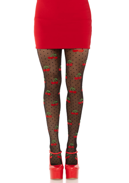 LacyNighty™ Elastane Polkadot Cherry Tights