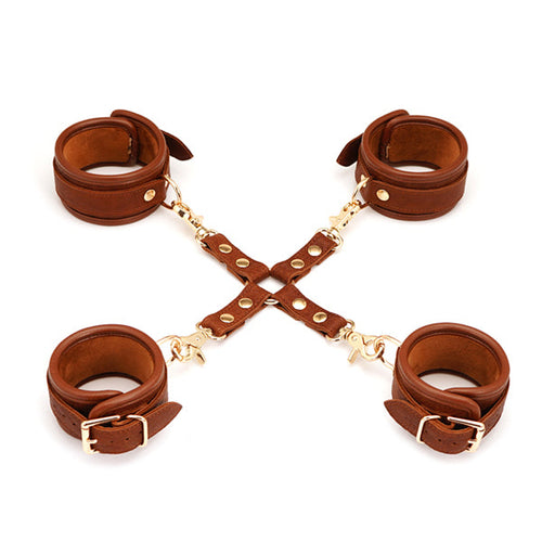 LacyNighty™ Brown Leather 4-Way Restraint Set